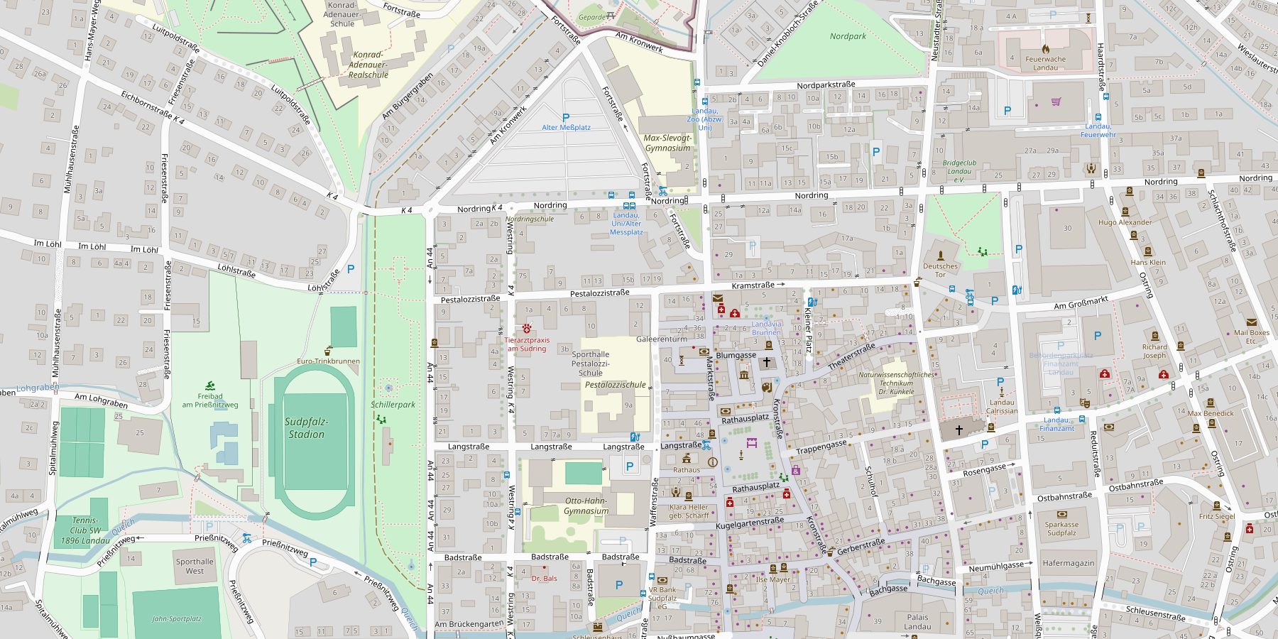Stadtplan der Landauer Innenstadt mit Markierung am Kleinen Platz