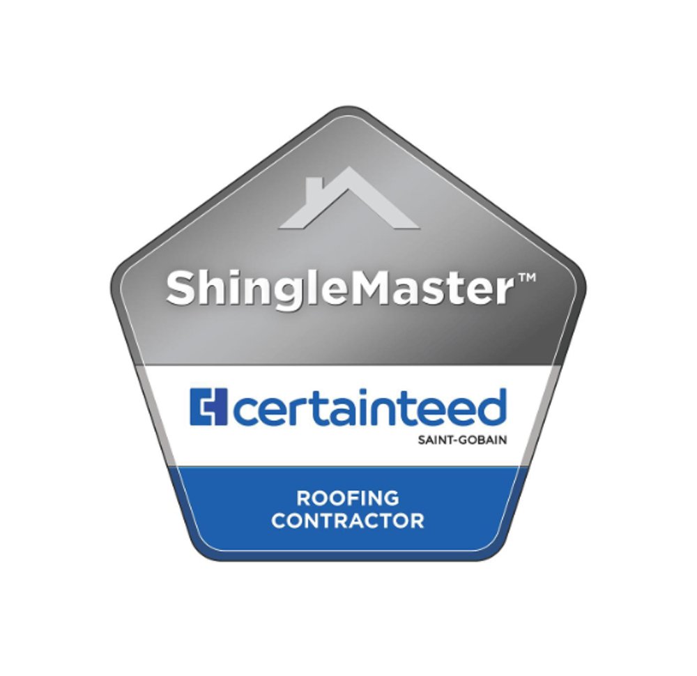 Blue CertainTeed logo with Saint-Gobain text on a black background.