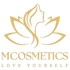 Goldene Lotusblume mit Frauenprofil, darunter "MCOSMETICS" und "LOVE YOURSELF".
