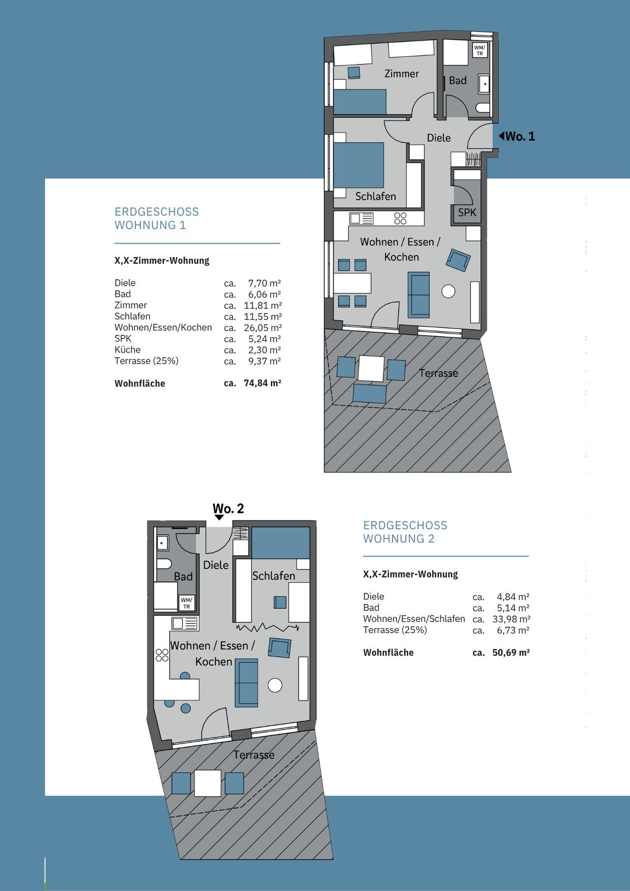 Grundriss Wohnung 1 und Wohnung 2 im Erdgeschoss der Taunusstraße 26