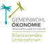 Logo "GEMEINWOHL ÖKONOMIE Wirtschaftsmodell mit Zukunft Bilanzierendes Unternehmen" mit zwei Pusteblumen.