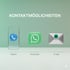 KONTAKTMÖGLICHKEITEN: Telefon, WhatsApp, E-Mail Icons auf grünem Hintergrund.