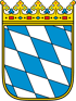 Wappen Bayerns mit weiß-blauen Rauten und goldener Krone.
