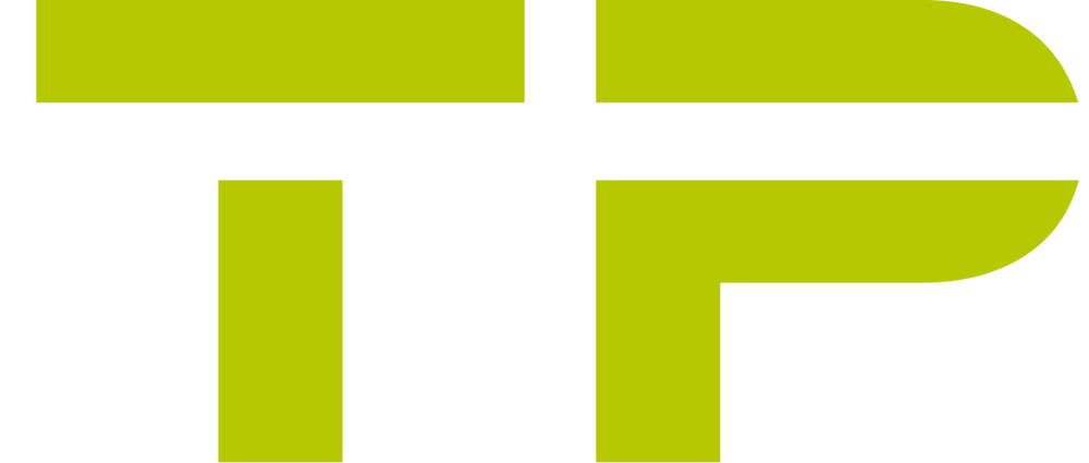 Logo mit den stilisierten Buchstaben T und P in Grün auf dunklem Hintergrund, darüber der weiße Text "PERSONAL TRAINING".
