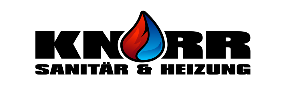 Knorr Sanitär & Heizung Logo mit einem roten und blauen Flammen- oder Wassertropfen-Symbol.