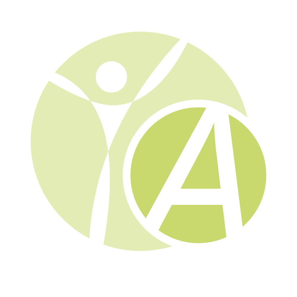 Grünes Logo mit einer stilisierten Person in einem Kreis und einem großen weißen "A" in einem überlappenden Kreis.