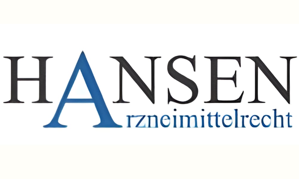 HANSEN Arzneimittelrecht Logo mit blauem "A" und blauem Text "Arzneimittelrecht" unter "HANSEN".