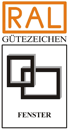 RAL GÜTEZEICHEN FENSTER Logo mit orangefarbenem "RAL" und zwei ineinandergreifenden Quadraten.