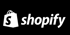 Shopify-Logo mit Einkaufstasche-Symbol und Text „shopify“ in Weiß auf schwarzem Hintergrund.