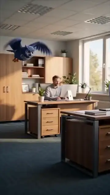 Vibo, die Eule, aus dem KI-Werbefilm