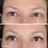 Vorher-Nachher-Vergleich einer Frau mit und ohne Wimpernverlängerung.