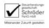 Schwarzes Logo mit Häkchen, Text „Steuerberatungsgesellschaft Schröder PartG mbB“, Slogan „Miteinander Zukunft gestalten“.
