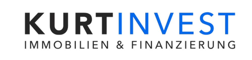 Schriftzug "KURTINVEST Immobilien & Finanzierung", wobei "KURT" schwarz und "INVEST" blau ist.