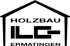 Schwarzes Firmenlogo mit dem Text "HOLZBAU ERMATINGEN" und stilisierten Buchstaben "ILE" in einem Haus-Umriss.