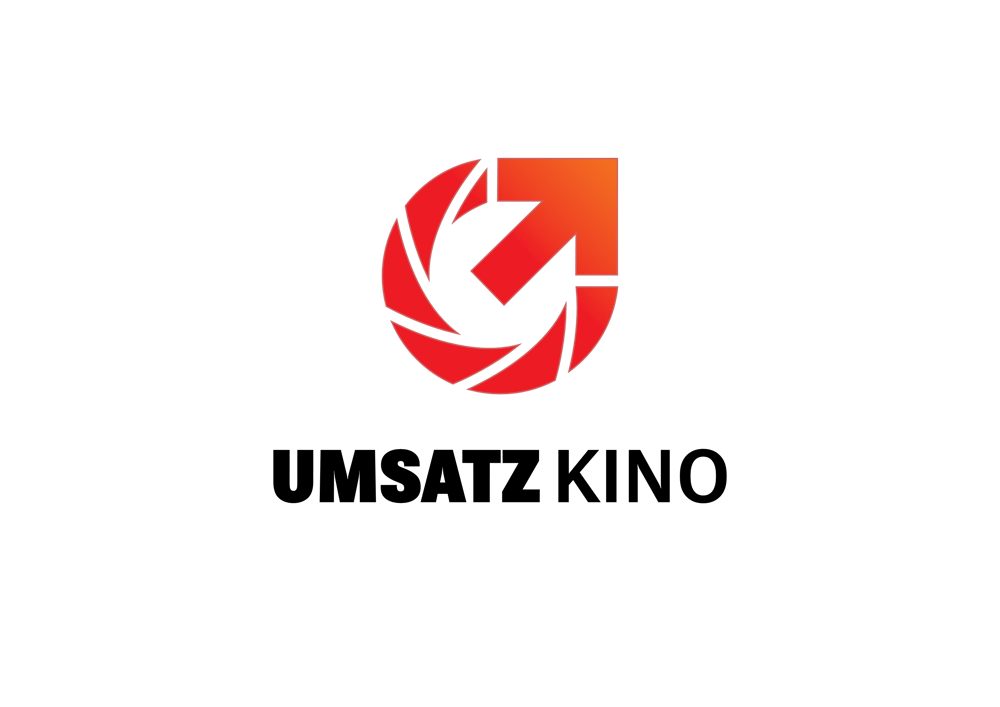 Rotes Logo mit Pfeil nach oben, umgeben von Blättern, darunter der Text "UMSÄTZ KINO".