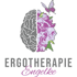Gehirnhälfte als Blüten mit Schmetterling und Gehirn, darunter "ERGOTHERAPIE Engelke".