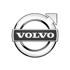 Silbernes Volvo-Logo mit dem Schriftzug "VOLVO" in einem schwarzen horizontalen Rechteck in einem Kreis mit einem Pfeil.