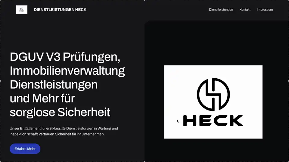Bildschirmaufnahme der alten Website von Dienstleistungen Heck