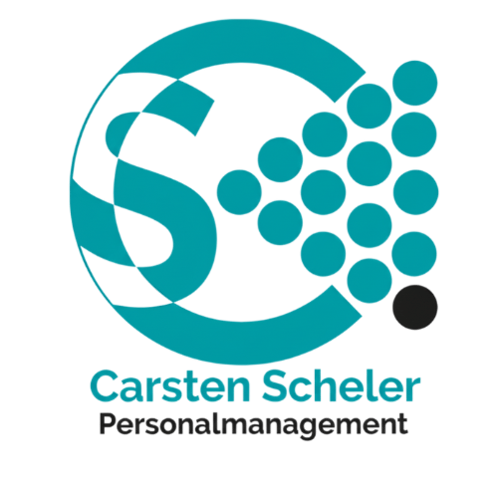 Carsten Scheler Personalmanagement Logo mit stilisiertem C und S, umgeben von Punkten und einem schwarzen Punkt.