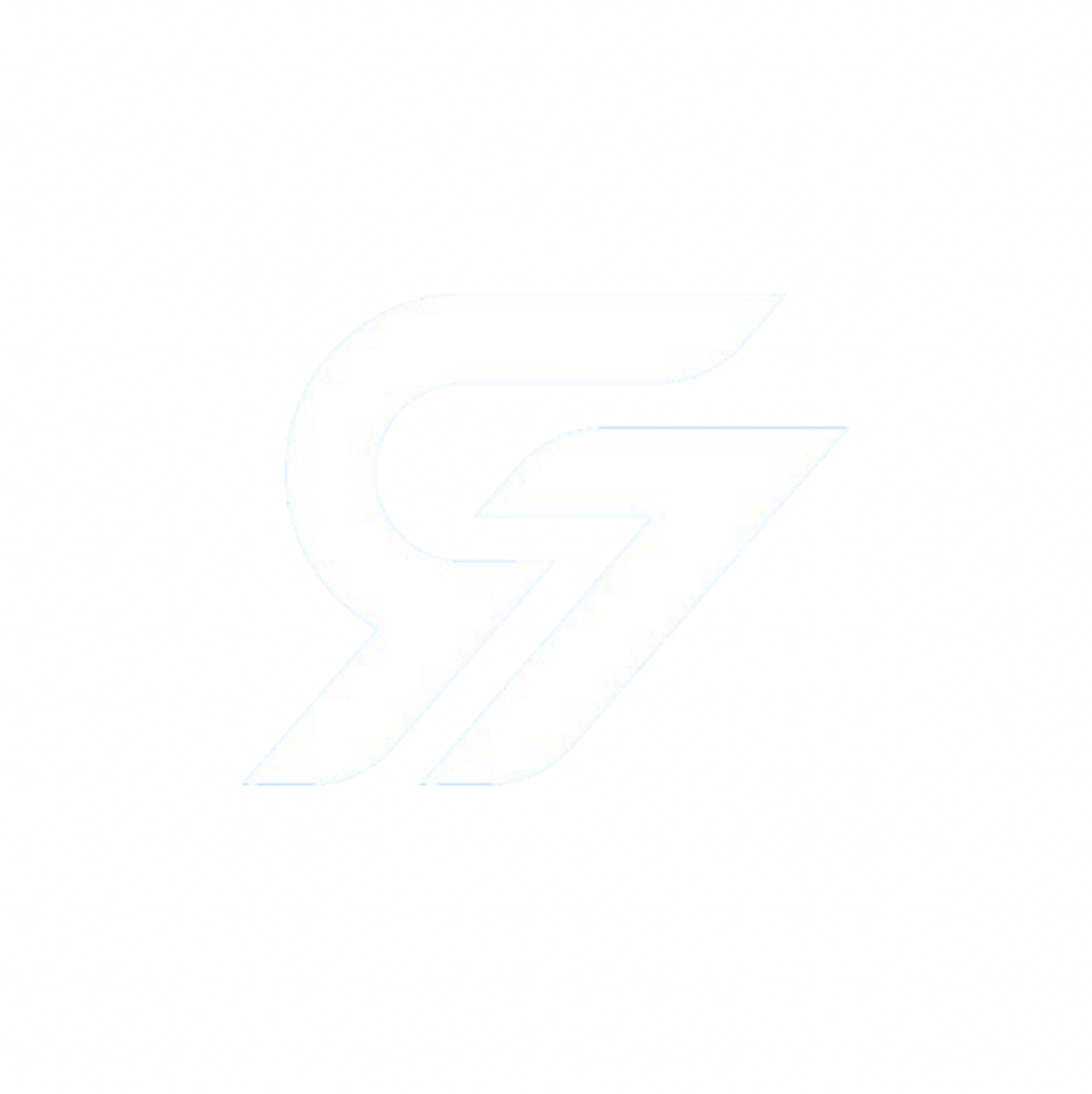 Weißes, stilisiertes Logo aus den Buchstaben R und G auf schwarzem Hintergrund.