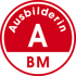 Rotes rundes Logo mit weißem Rand und Text "Ausbilderin A BM".