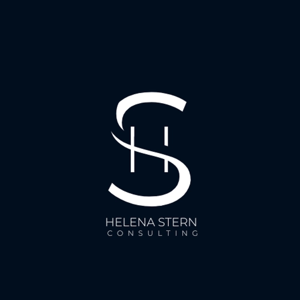 Weißes "HS" Logo mit "Helena Stern Consulting" Text auf dunkelblauem Hintergrund.