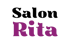 "Salon" in Schwarz über "Rita" in Lila auf dunkelgrünem Hintergrund.