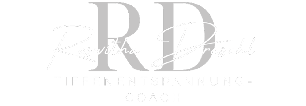 Roswitha Dräschl Tiefenentspannung-Coach Logo mit grauen Initialen RD und weißer Schrift.