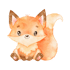 Süßer, kleiner, orangefarbener Fuchs mit großen Augen und buschigem Schwanz sitzt und lächelt.