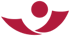 Rotes, abstraktes Logo mit Punkt über zwei geschwungenen Bögen auf dunkelgrünem Hintergrund.