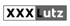 XXX Lutz Logo in Schwarz-Weiß auf geteiltem Hintergrund.