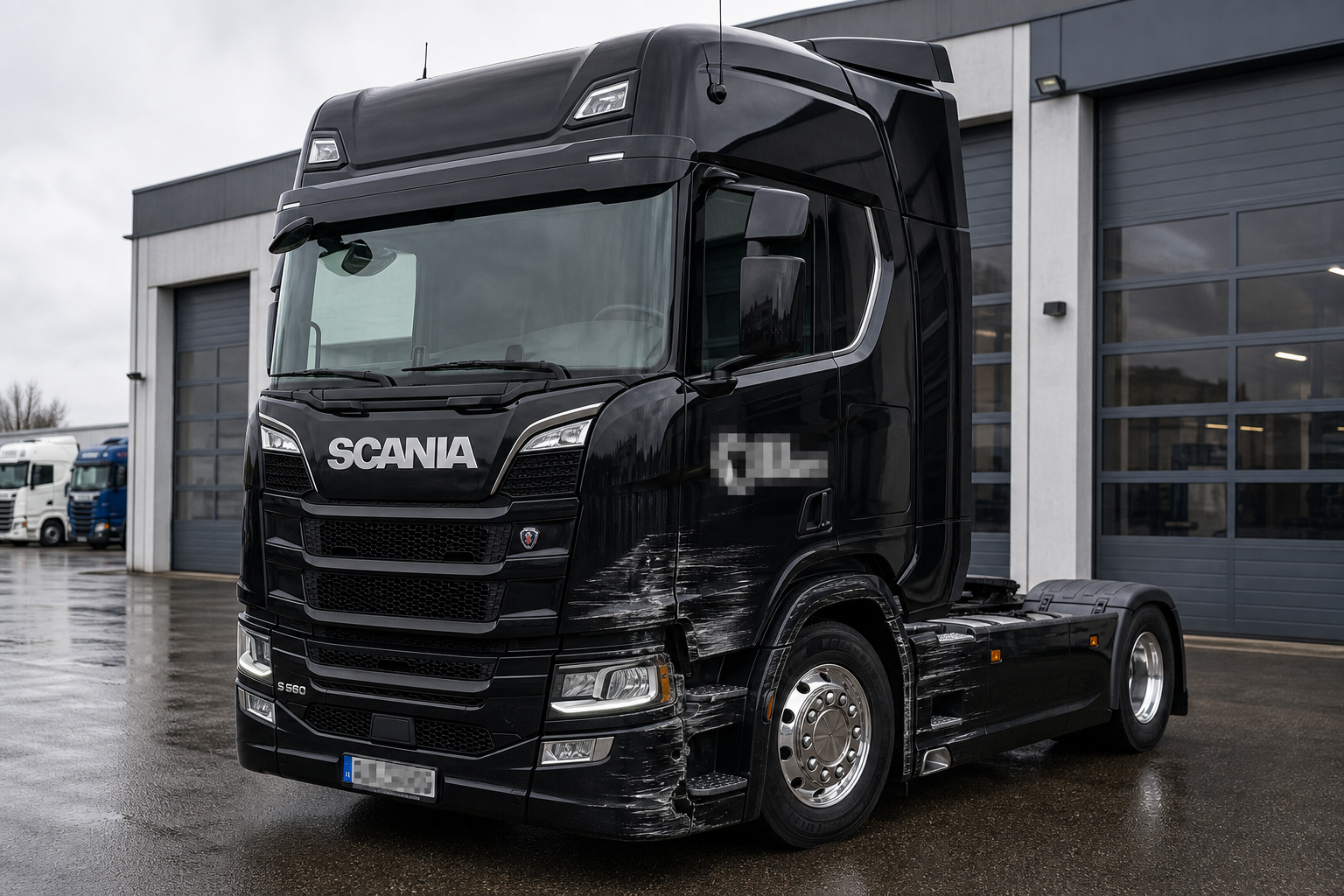 Schadenaufnahme an einem Scania Lkw für gewerbliche Partner und Fuhrparks