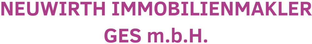 NEUWIRTH IMMOBILIENMAKLER GES m.b.H. in magenta auf dunkelgrünem Hintergrund.