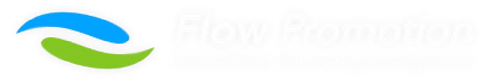 Flow Promotion Gesundheits- & Leistungsmanagement Logo mit blauer und grüner Form.