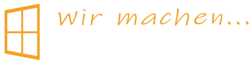 Grünes Logo mit gelbem Fenster und gelbem Text "wir machen..." sowie weißem Text "BAUELEMENTE".