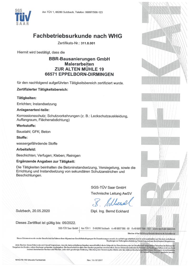 Fachbetriebsurkunde nach WHG