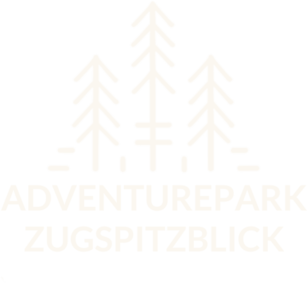 Logo des Adventurepark Zugspitzblick mit drei stilisierten Tannenbäumen auf schwarzem Hintergrund.