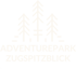 Logo des Adventurepark Zugspitzblick mit drei stilisierten Tannenbäumen in Weiß auf schwarzem Hintergrund.