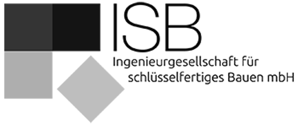 ISB Ingenieurgesellschaft für schlüsselfertiges Bauen mbH Logo mit vier grauen und schwarzen Quadraten.