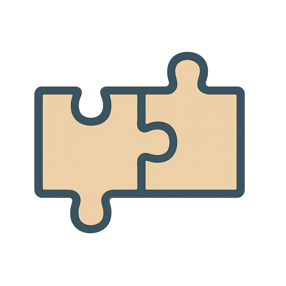 Zwei beige Puzzleteile, die ineinandergreifen, mit dunkelgrauen Rändern.