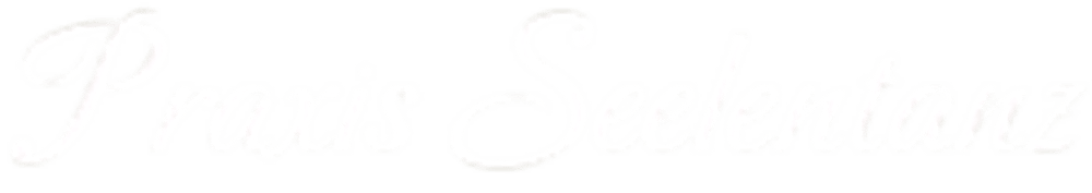 Weiße, geschwungene Schrift auf dunkelgrünem Hintergrund, die "Praxis Seelentanz" liest.