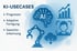 "KI-USECASES" Überschrift mit Aufzählung "Prognosen, Adaptive Fertigung, Gesichtserkennung" und Icons: Gehirn mit "AI", Industrie-Roboterarm, Diagramm, Gesichts-Scan, Cloud.