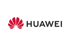 Rotes Huawei-Logo mit stilisierten Blütenblättern und schwarzem Text "HUAWEI" auf grünem Hintergrund.