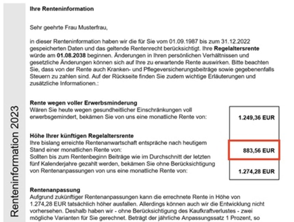 Beispiel Renteninformation