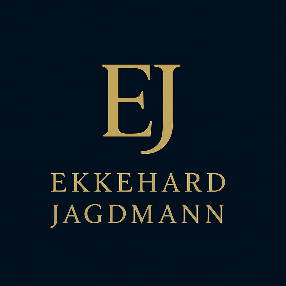Kreislogo mit zentralem Punkt und horizontaler Linie, daneben der Text „EKKEHARD JAGDMANN“.