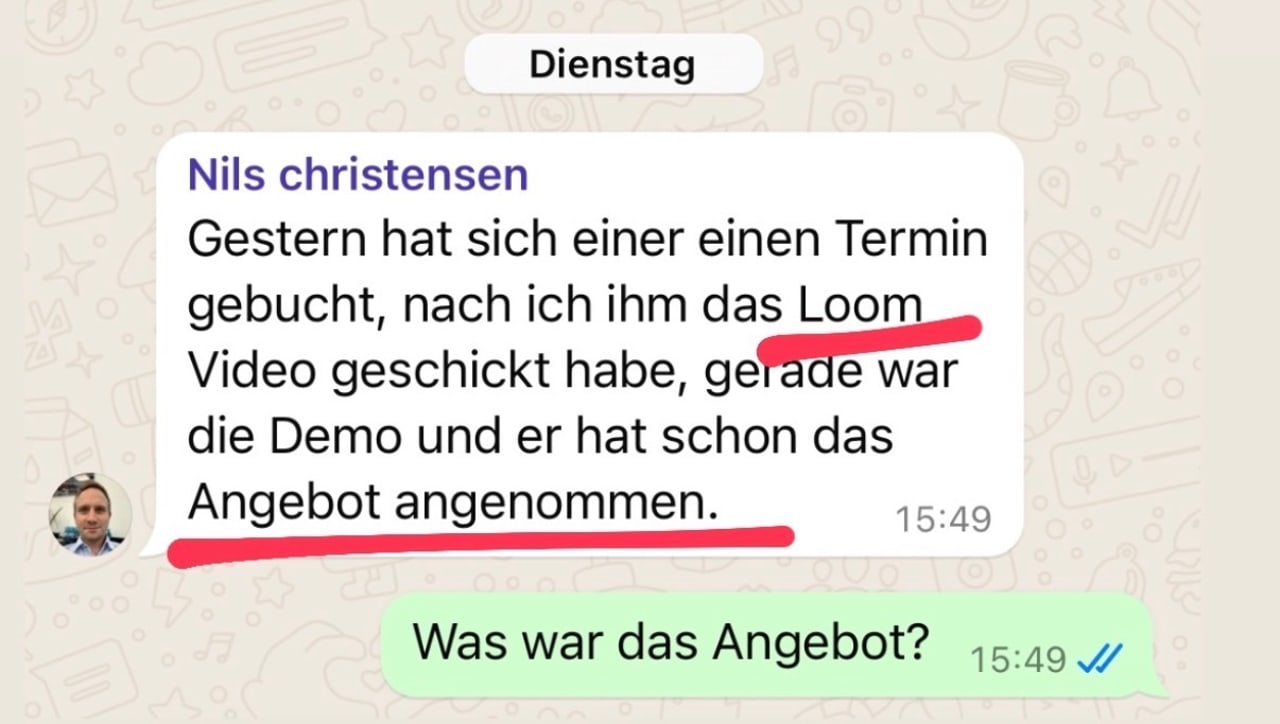 Kundenergebnis: Close direkt nach Loom-Video und Demo