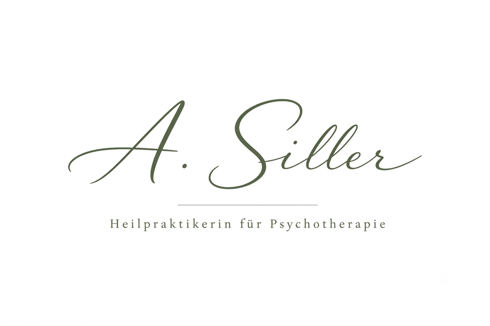 Logo von A. Siller, Heilpraktikerin für Psychotherapie, in grüner Schreibschrift auf weißem Grund.