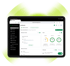 Sage Sales Management Dashboard auf einem Tablet mit Terminen, Zielen und Verkaufsstatistiken in einer Web-App-Ansicht.