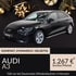 Schwarzer Audi A3 mit Text "HÜTO KARS", "KOMPAKT, DYNAMISCH, VIELSEITIG", "AUDI A3", "1.267 € brutto/Monat", "*Gilt nur bei Dauermiete (Mindestlaufzeit: 6 Monate)".