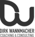Dirk Wannmacher Coaching & Consulting Logo: Stilisiertes graues "DW" über Text "DIRK WANNMACHER COACHING & CONSULTING".
